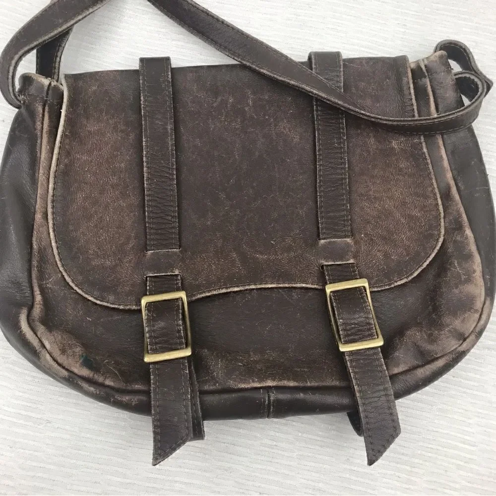 100% All Leather Hand Crafted Made in USA Brown Leather Satchel Bag